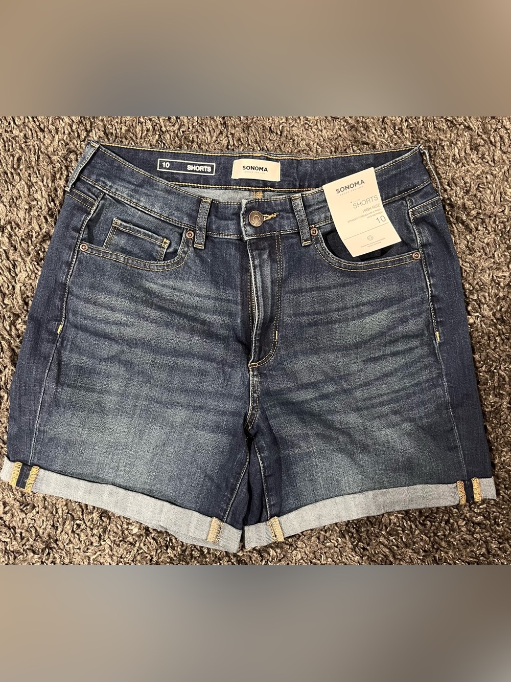 SONOMA Cuffed Dark Blue Denim Shorts High Rise Size 10 5” Inseam